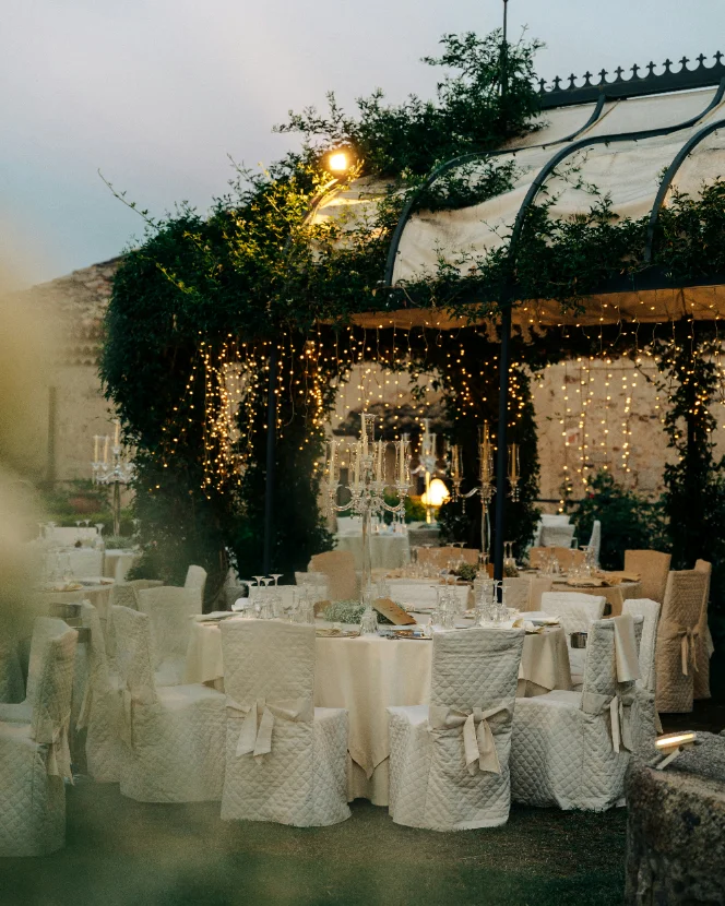 Wedding dance floor under warm lights
