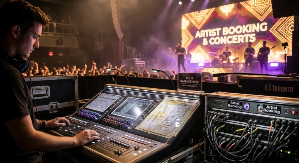Artist on stage, warm spotlight